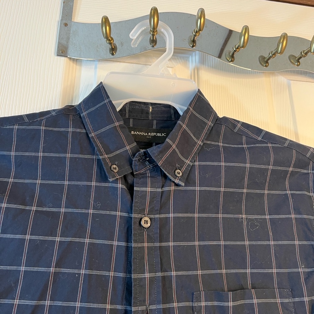 Banana Republic Men's Dark Blue Plaid Shirt